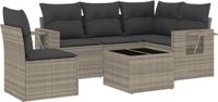 vidaXL 6-delige Loungeset met kussens, polyrattan, lichtgrijs