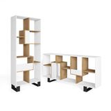 Skraut Home | Boekenkast, Boekenplank | voor woonkamer, studeerkamer | 174x67x31 | Industrieel design | Moderne stijl | Wit en Eiken