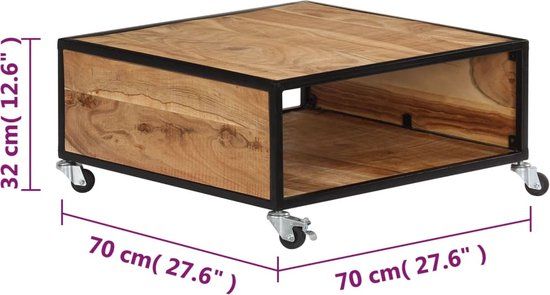 vidaXL Salontafel 70x70x32 cm massief acaciahout