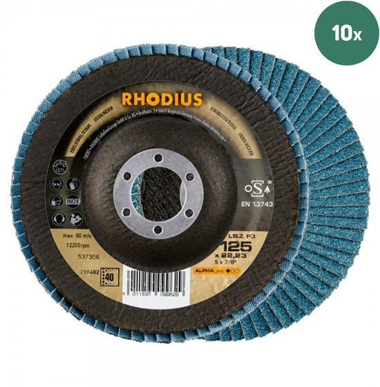 Rhodius LSZ F 3 Lamellenschijf 125 mm 22.23 mm Korrel 40 10 stuks