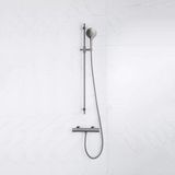 FortiFura Calvi robinet de douche avec barre de glissement avec pomme de douche ronde, tuyau de douche lisse - PVD - gunmetal brossé (anthracite)