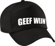 Bellatio Decorations Geef wijn Fun Pet Zwart voor Dames en Heren - Geef Wijn Baseball Cap - Carnaval Fun Accessoire