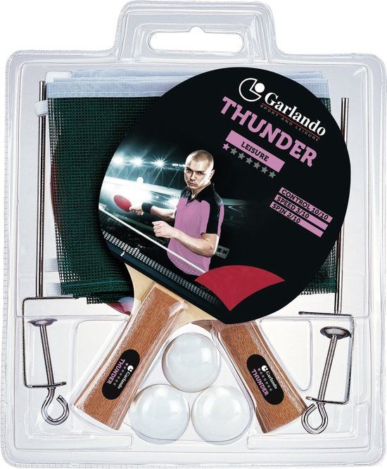 Garlando Thunder Plus - Pingpong Set - 2 Bats, 3 Ballen, Net en Palen