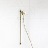 Fortifura Calvi glijstangset - met ronde handdouche - gladde doucheslang - PVD - geborsteld messing (goud)