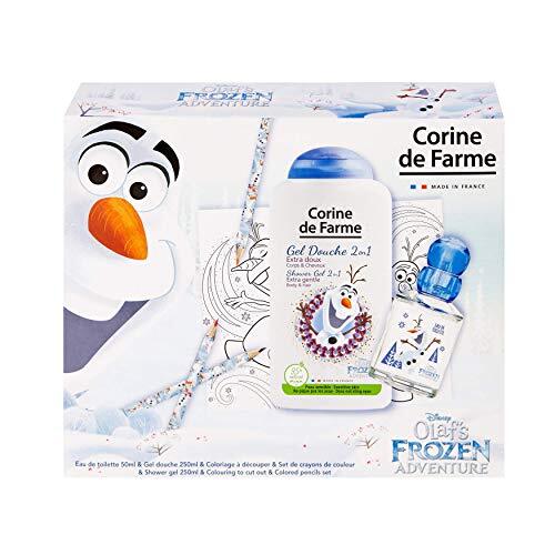 Corine de Farme Olaf Disney Frozen Cadeauset, kindergeur, 50 ml, douchegel voor kinderen, 250 ml, schilderkunst voor kinderen, kleurpotloden, gemaakt in Frankrijk