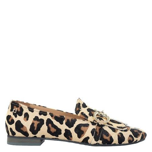 Babouche G-Dena-2 leren loafers met ponyhair en panterprint beige/zwart