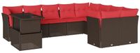 vidaXL 10-delige tuinbankset met kussens, bruin, polyrotan