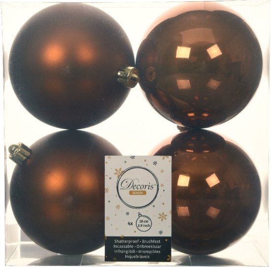 Decoris Kerstballen - 4 stuks - Kaneel Bruin - 10 cm - Kunststof - Glans/Mat