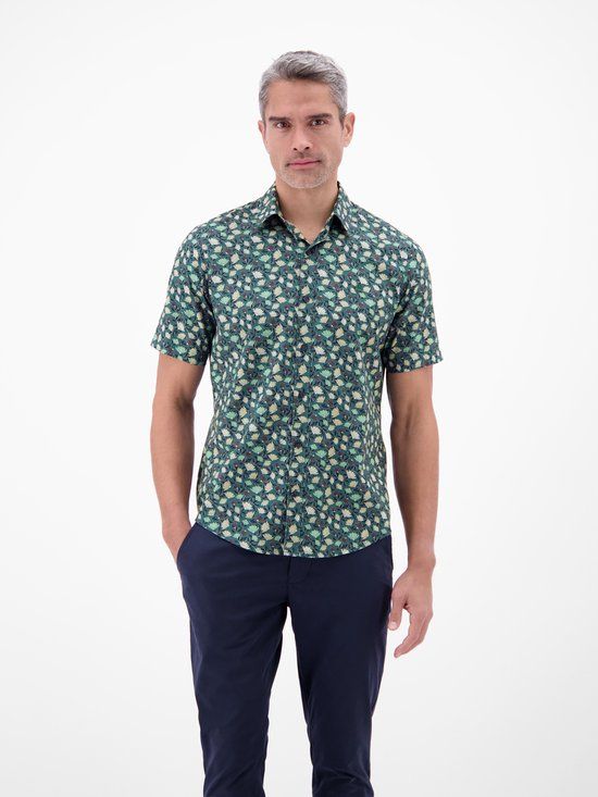 LERROS Heren Casual Overhemd Korte Mouw Bloemenprint Soft Teal XXXL Katoen
