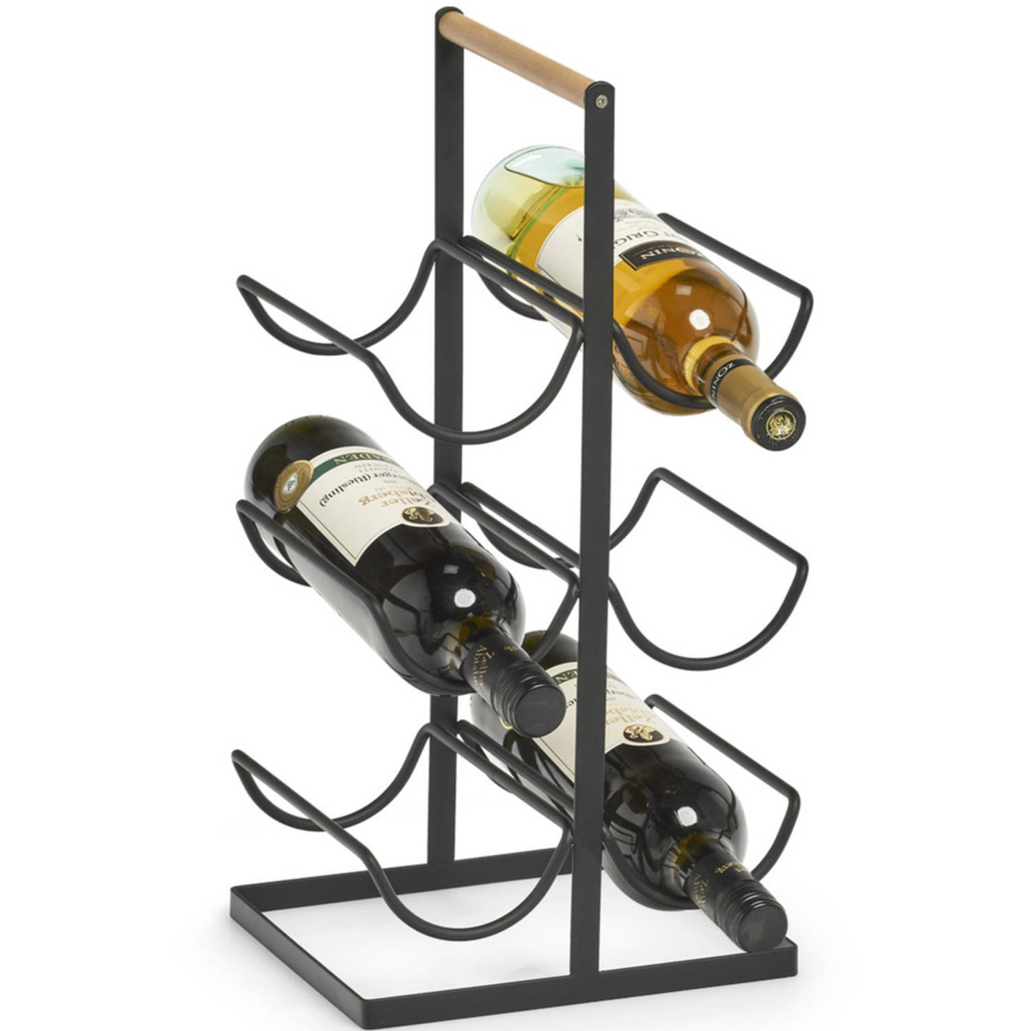 ZELLER 1x zwart industrieel wijnflessen rek/wijnrekken staand voor 6 flessen 46 cm - wijnrekken
