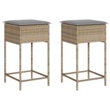 VidaXL Tuinbarkrukken 2 stuks met kussens poly rattan grijs