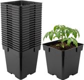 Garronda Set van 20 vierkante kunststof kweekpotten met drainagegaten voor tuin (Zwart, 16 x 16 x 16 cm (3L))