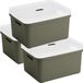 Sunware Boîte de rangement - 3 Pièces - 32 Litres - Vert foncé - Plastique - Couvercle transparent - 45x35x24 cm - Série Sigma