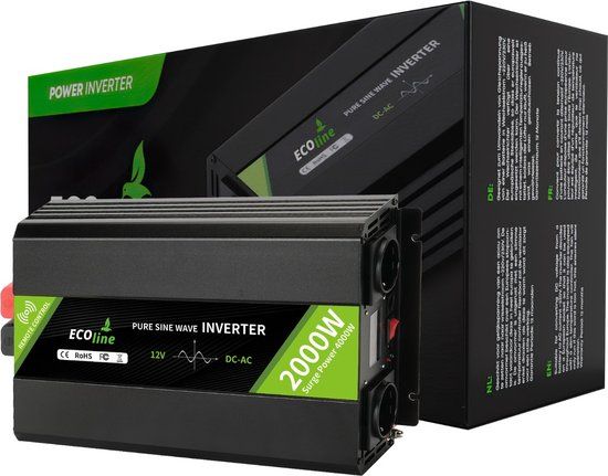 EcoLine - Omvormer 12V Naar 230V - 2000W - Zuivere Sinus - Zwart