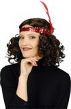 Chaks Charleston hoofdband - met pauwenveer en kraaltjes - rood - dames - jaren 20 thema