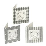 mopec x49.41 boekjeskaart een teddy in grijs assortiment verpakking in 3 verschillende patronen, 102 stuks