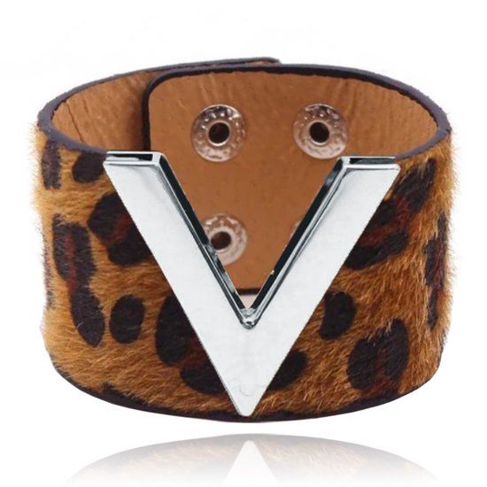 LGT JWLS Lookinggoodtoday Brede Dames Armband Verstelbaar Dierenprint Zilver en Donkerbruin