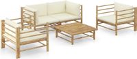 Prolenta Maison Exclusive - Ensemble de salon de jardin 5 pièces avec coussins blanc crème en bambou