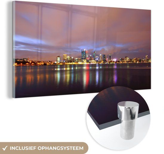MuchoWow® Glass Painting 120x60 cm - Perth Australia Skyline at Night - Acrylic Glass Painting - Wall Art