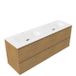 Saniclass Holz Pure meuble de salle de bain - 160x45x61.5cm - lavabo Flow solid surface blanc - 2 lavabos - 2 trous de robinet - 4 tiroirs - chêne mat naturel
