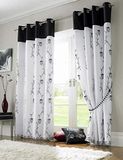 Tahiti Geborduurde gevoerde voile oogjes gordijnen, zwart, 56 x 72 inch