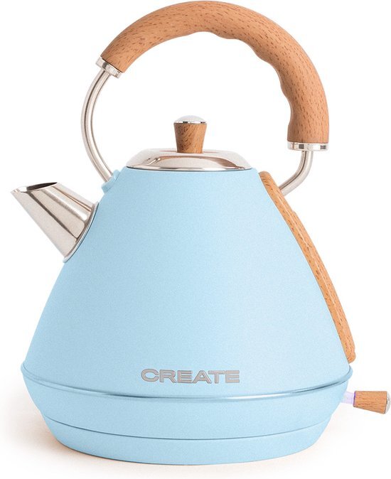 Create KETEL RETRO L - Waterkoker 1.7L - Roestvrij staal - Pastelblauw & natuurlijk hout