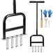 Aérateur de gazon - Aérateur de gazon manuel - Inox - 4 dents creuses - Poignée en caoutchouc antidérapante - Pour pelouse et jardin
