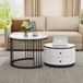 MODFU Set van 2 Salontafels, rond, 60x60x45.5 cm + 50x50x32 cm, MDF met hoogglans marmeroptiek, wit/zwart