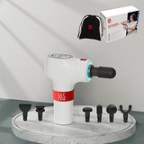 Hi5 FlatHead Trilmassageapparaat, massagepistool, spierfascia, weefsel, ontspannen, 6 snelheden, met Smart Light-systeem, 6 opzetstukken, wit, fluwelen zakje