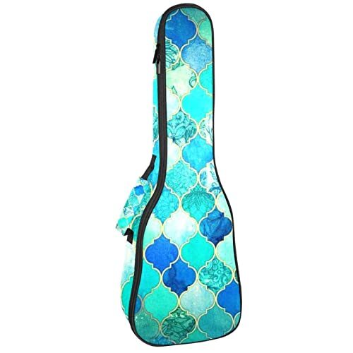 Mersov Tenor Ukulele Gigbag Waterdichte Ukelele Case Gewatteerde Rugzak, Geweldig voor Sopraan Concert (21/23/24") Marokkaans groen geometrisch patroon