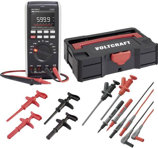 Voltcraft VC-831 Multimeter set met T-loc Systainer, grijpklemmen, haken en extra kabelset