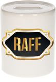 Bellatio Decorations Shoppartners Bv Spaarpot met voornaam Raff - wit - met goud/zwart embleem - 8 x 9 cm - keramiek