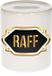 Bellatio Decorations Shoppartners Bv Spaarpot met voornaam Raff - wit - met goud/zwart embleem - 8 x 9 cm - keramiek