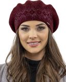 Vivisence Dames Baret - Wolmix Met Subtiele Strass Applicatie En Klassieke Vorm - Wijnrood