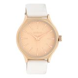 OOZOO Timepieces - Rosé goudkleurige horloge met witte leren band - C10105