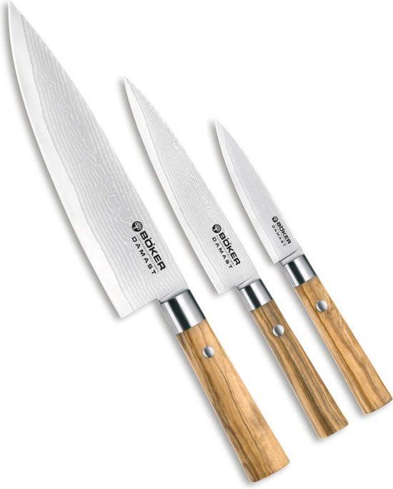 Boker Damast Olive Messenset 3-delig - VG10 Kern - 37 Lagen Damast