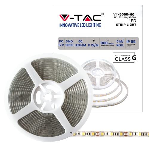 V-tac Ledstrip 5 meter 11 W per meter, SMD 5050, warm wit (3000 K) voor buiten