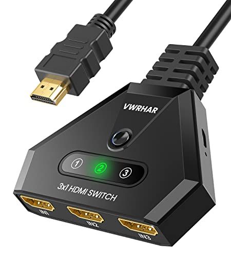 VWRHar HDMI Schakelaar 4K, 3-poorts HDMI Schakelaar Splitter met Hoge-snelheid HDMI Kabel, Ondersteunt 4K 3D 1080P UHD HDCP 2.2 voor Xbox PS3/4/5 Sky Box Apple TV Fire Stick Blu-ray/DVD Speler