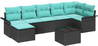 vidaXL - Tuinbank - Set - 7 zitplekken - Zwart en turquoise - Polyrattan