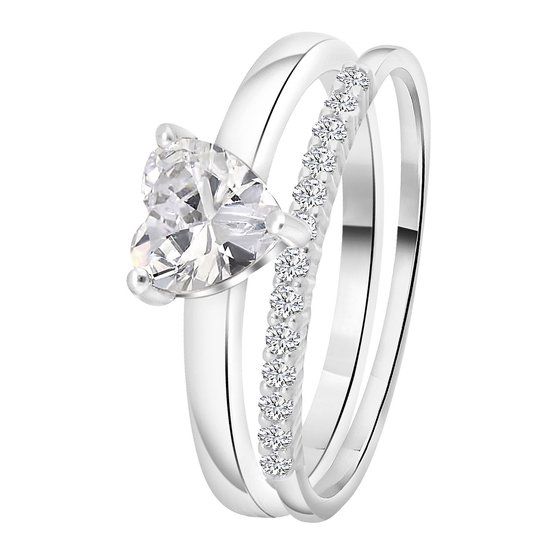 Lucardi Dames Zilveren Ring met Zirkonia Hart - Zilverkleurig - Maat 58