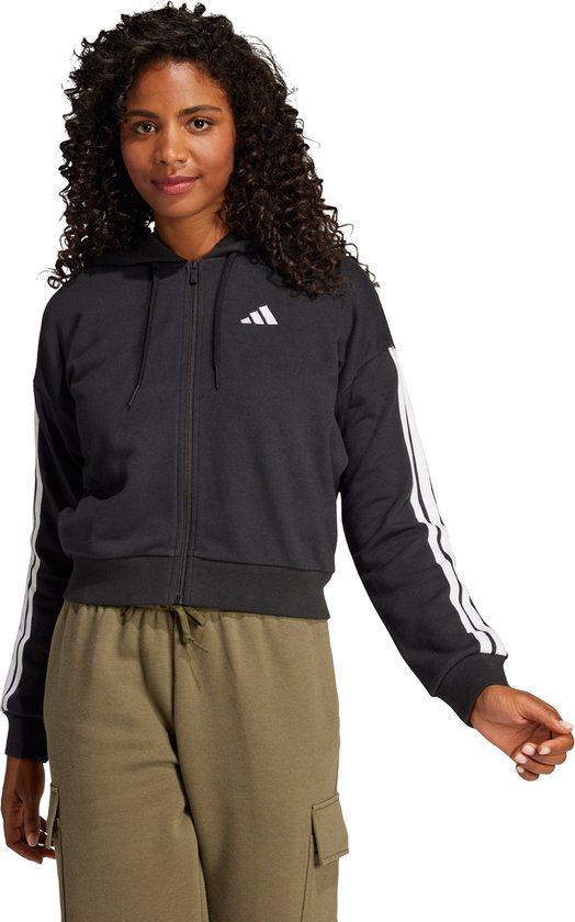 adidas Sportswear Essentials 3-Stripes French Terry Ritshoodie - Dames - Zwart - XL