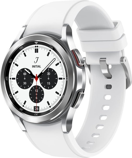 Samsung Galaxy Watch4 Classic Smartwatch, draaibare lunette, gezondheidscontrole, sporttracker, LTE, 42 mm, zilverkleurig (versie ES)