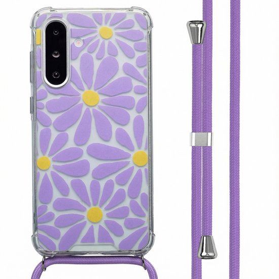 imoshion Hoesje - Geschikt voor Samsung Galaxy A36 - Design Hoesje met Koord - Tropical Violet Flowers Connect