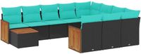vidaXL 11-delige tuinbankset met kussens, zwart, polyrotan