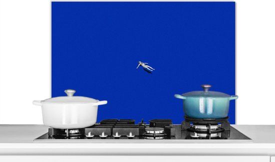 KitchenYeah Spatscherm keuken - Vrouw - Blauw - Vintage - 80x55 cm - Aluminium