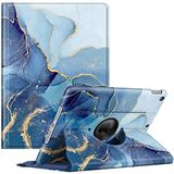 Fintie iPad 10.2 inch 9e/8e/7e generatie hoes met pencil houder, 360 graden rotatie stand, automatische slaap-waak functie, Z-Marmer Blauw/Goud
