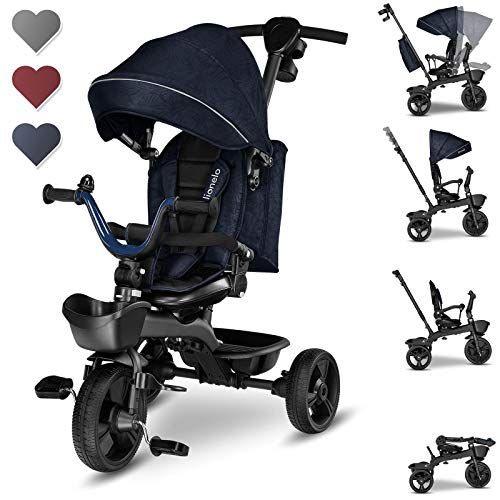 Lionelo Kori Fiets 2 In 1 55 X 80 X 84-103 Cm Kinder Tot 25 Kg 1,5-5 Jaar Driewieler En Loopfiets 3 Punts Gordels Met Mouwen Rim Dekking 2 Speelgoedmanden Luifel Voetsteun Grijs