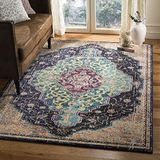 Safavieh Monaco Collectie MNC249 Boho Chic Geweven Vloerkleed, Zwart & Blauw, 122 x 170 cm