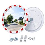 Relaxdays Verkeersspiegel, 30 cm, buishouder, reflecterende rand, wit/rood | buiten, ronde veiligheidsspiegel