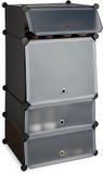 Merkloos Relaxdays Schoenenkast kunststof rek 4 vakken systeem plug-in deuren kast h x b x d: 91 x 49 x 36,5 cm, zwart